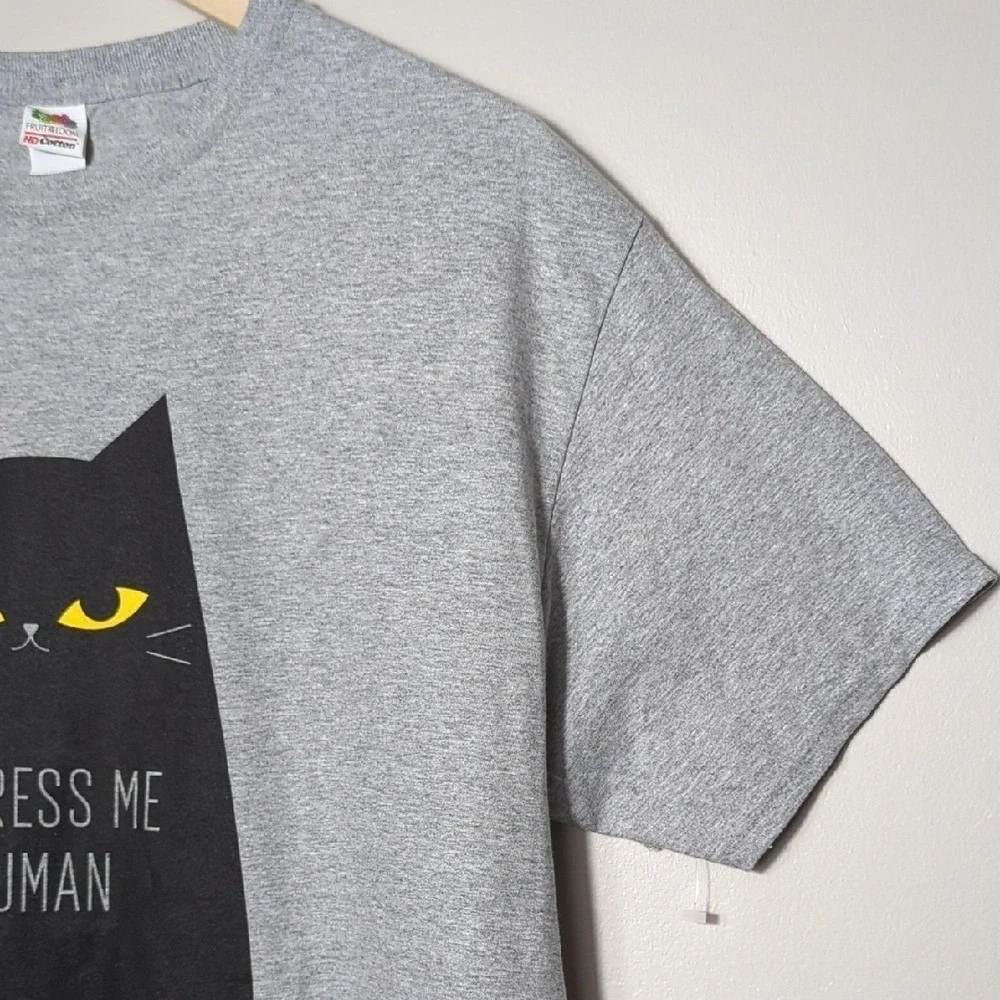 Fruit of the Loom Cotton Gray Novelty T-Shirt Unisex Medium Black Cat Impress Me